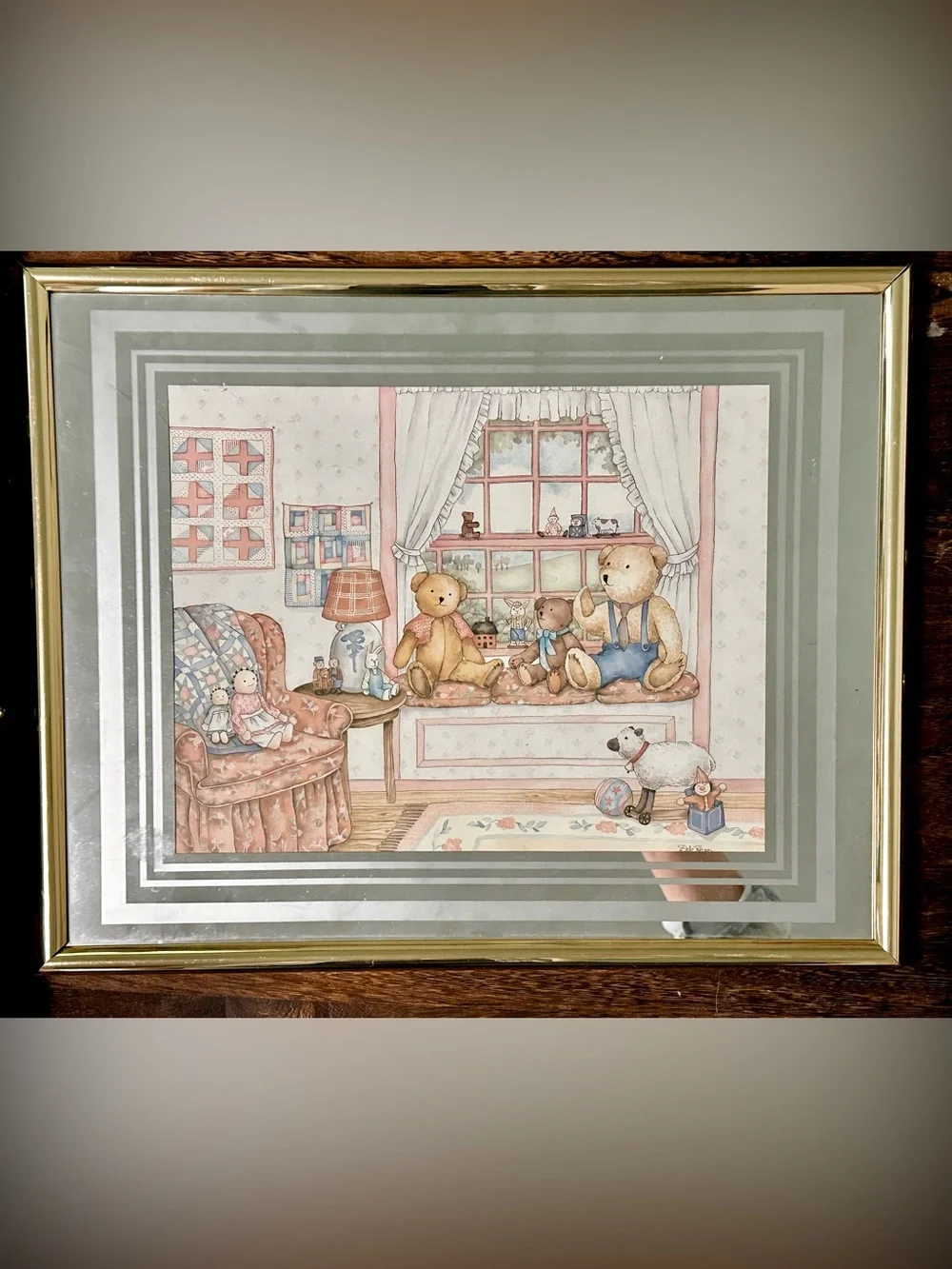 Vintage Debi Hron Teddy Bear Nursery Art Print Mirror